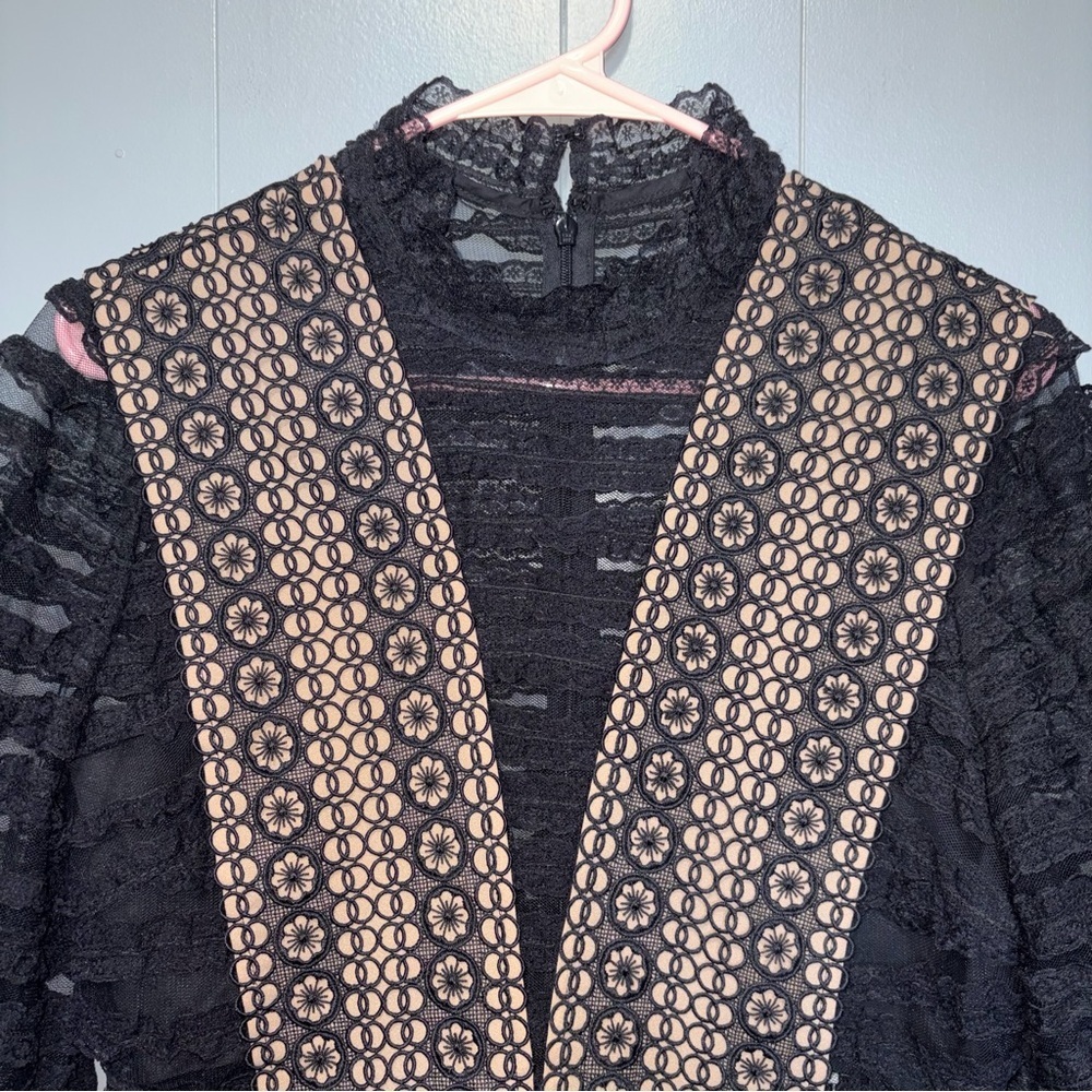 Self-Potrait Ruffled Black Lace Short Sleeve Dress Size 8 NEW - Picture 3 of 9